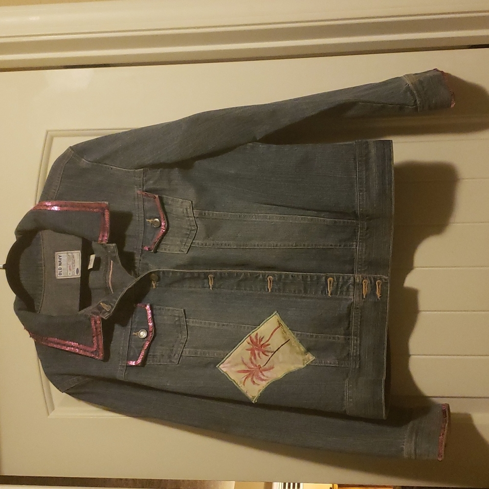 Old Navy Bedazzled Patchwork Denim Jacket Size Xxl - image 1